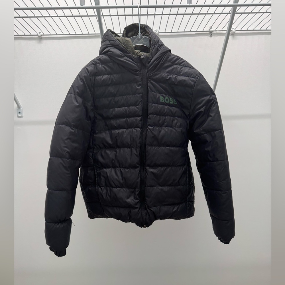 Boss Kids Black/Green Hooded Reversible Puffer Jacket Size 10 Years